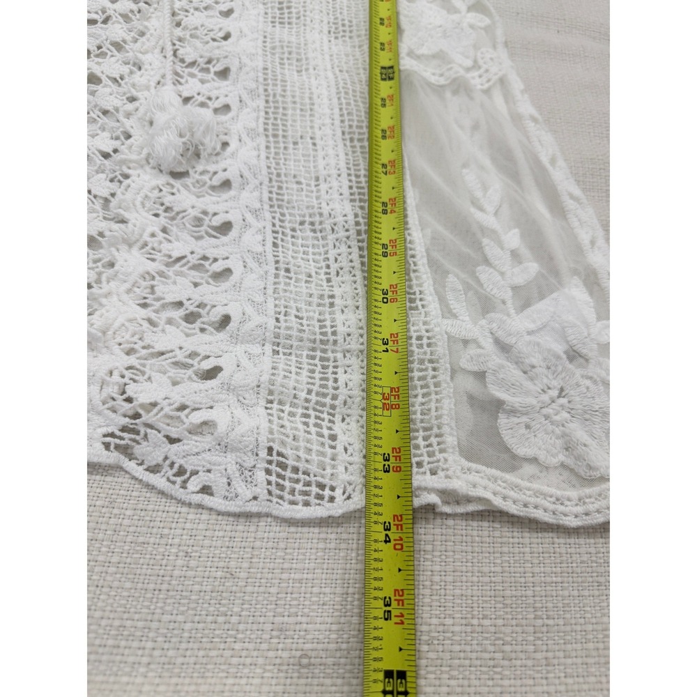 Amiani Lace Cover Up Womens Medium Boho Floral Tassel Trim White Excellent - Picture 3 of 6